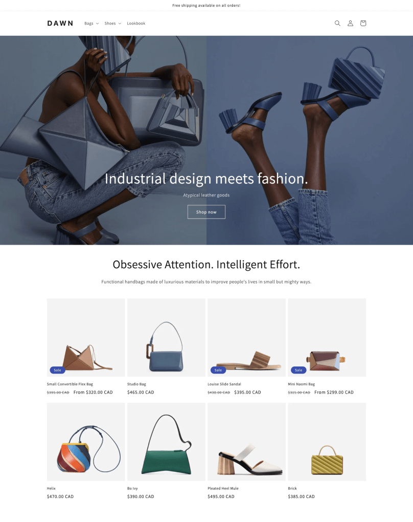 Preview of Dawn, a minimalist theme with big, bold product shots